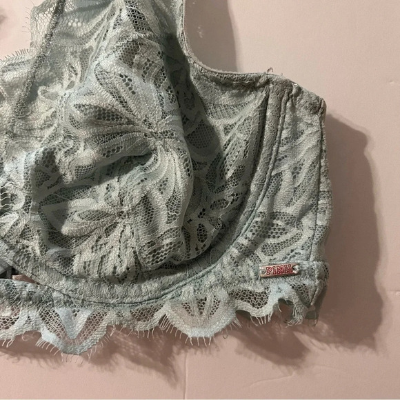 PINK Victoria's Secret Dare Unlined Wired Bra Bralette Lace Blue Medium - Picture 2 of 5